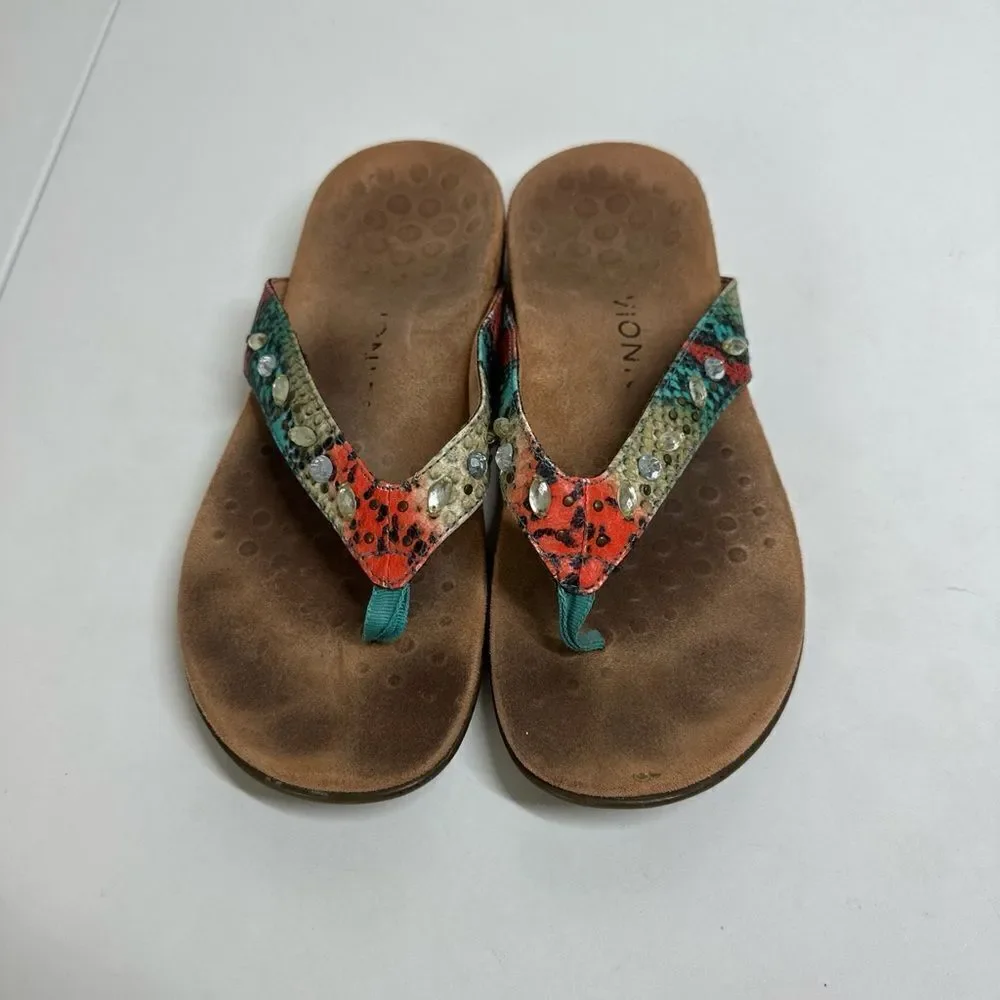 Vionic Lucia Snake Multi Gem-Stoned Thong Flip Flop Women's Size 7 Sandal